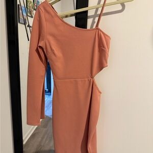 Abbeline Asymmetrical Coral One-Shoulder Dress